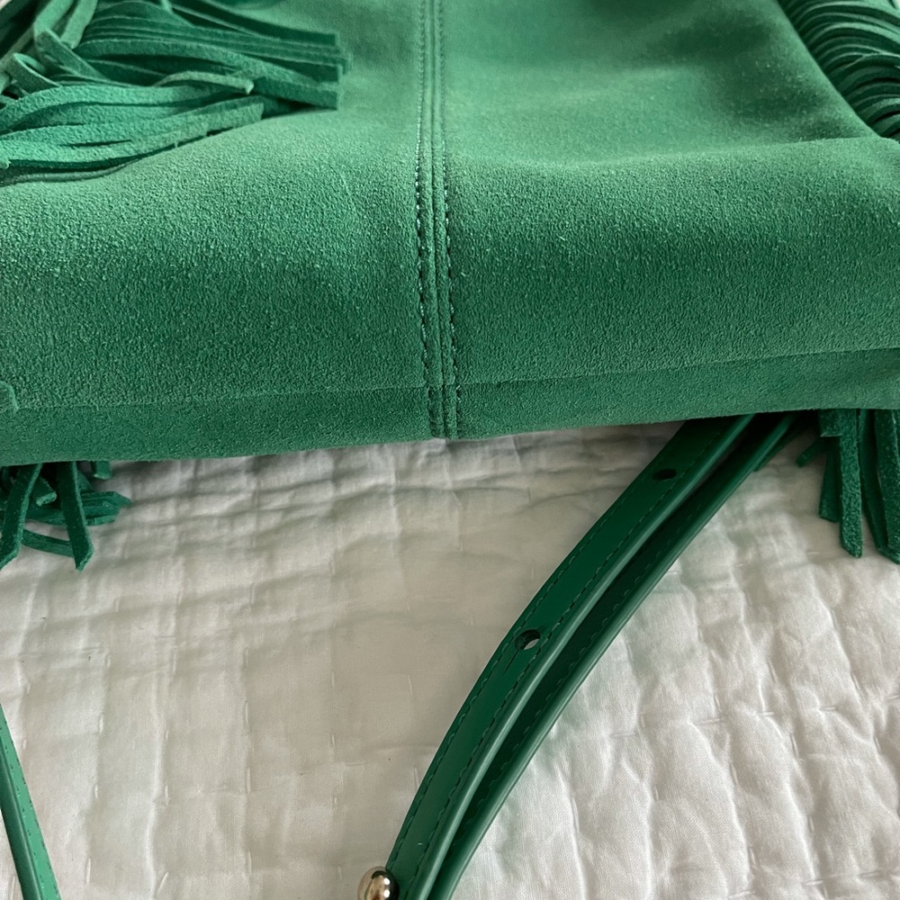 Maje Teal Green Suede Fringe Crossbody Bag - Picture 6 of 7